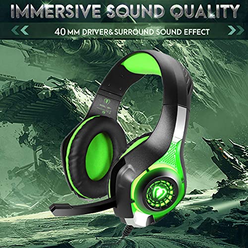 Bluefire Stereo Gaming Headset For Playstation 4 Ps4 Ps5, Over-Ear Headphones With Mic And Led Lights For Xbox One, Pc, Laptop(Green) #TOP1