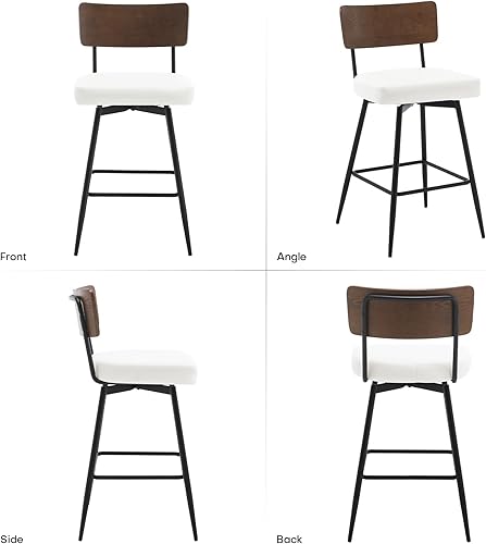 Miniatura 9 de Juego de 2 taburetes de bar giratorios de 26 pulgadas de altura de mostrador con respaldo de madera, taburetes de bar tapizados de piel sintética