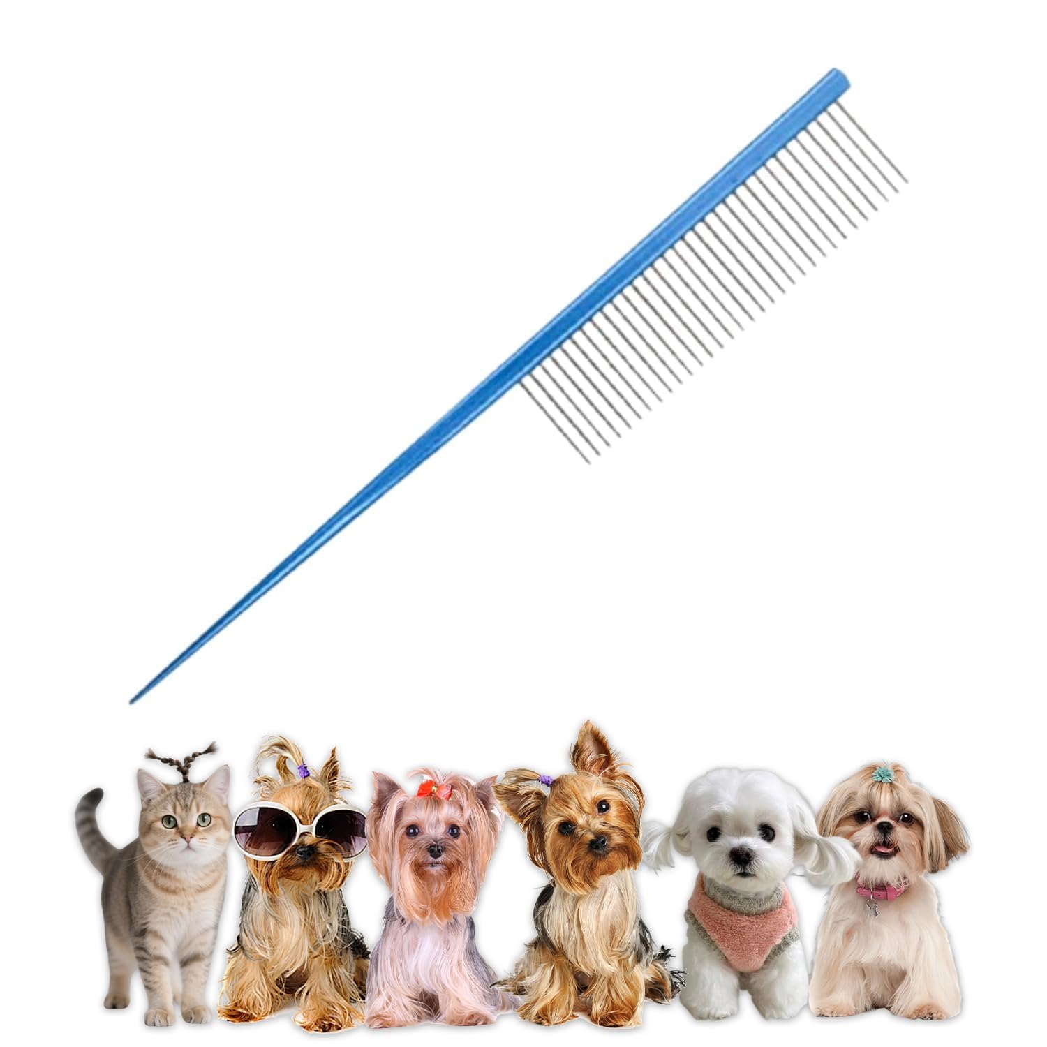 Pet Grooming Comb Rat Tail Comb Cat Hair Trimmer Combs Dog Hairstyle Comb Float Hair Removal Dematting for Cat & Dogs Cat Comb Dog Comb with Rounded Ends Pet Hair Comb for Home Grooming