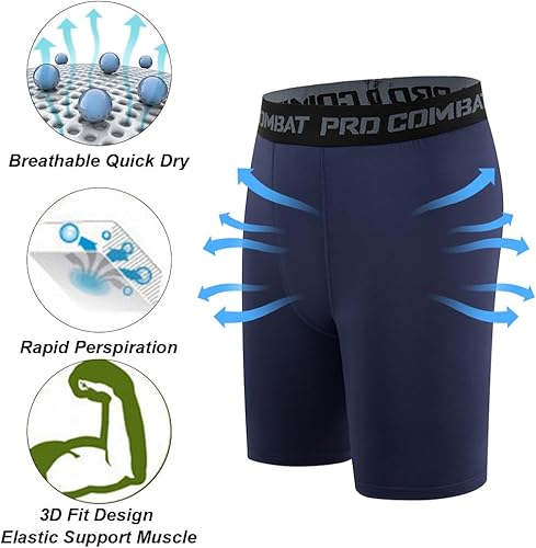 Miniatura 5 de HYCOPROT - Pantalones cortos de compresión para hombre, ropa interior deportiva de elastano, capa base de rendimiento atlético, para entrenamiento,