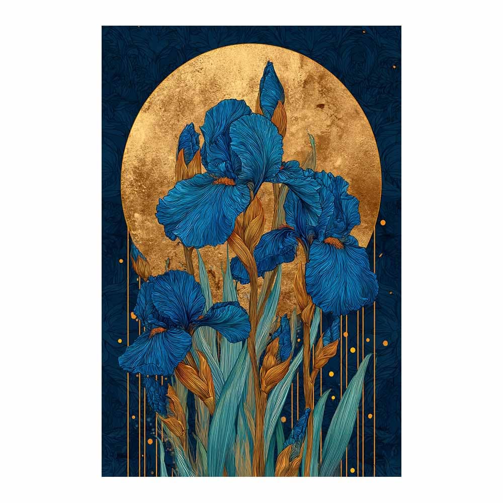 Hoqiu Multicolor Flower Posters Blue Irisees Moon Art Modern Canvas Wall Art, Decorative Paintings, Canvas Painting Wall Art For Home Decor.(Multicolor)-70X100cm Unframed