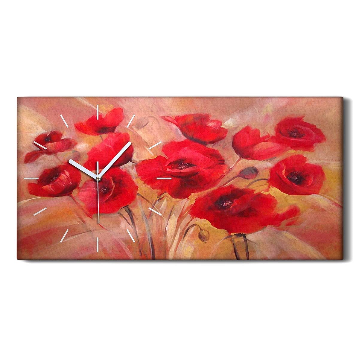 Horloge sur Toile Salon Moderne 60x30cm Image Fleurs Coquelicots Art Mural