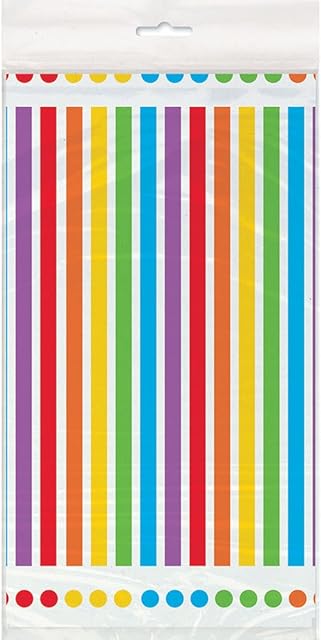 Unique Party 47113 party tableware Rectangular Plastic Table Cover | Rainbow Design and Theme, Multi Color, 84" x 54"