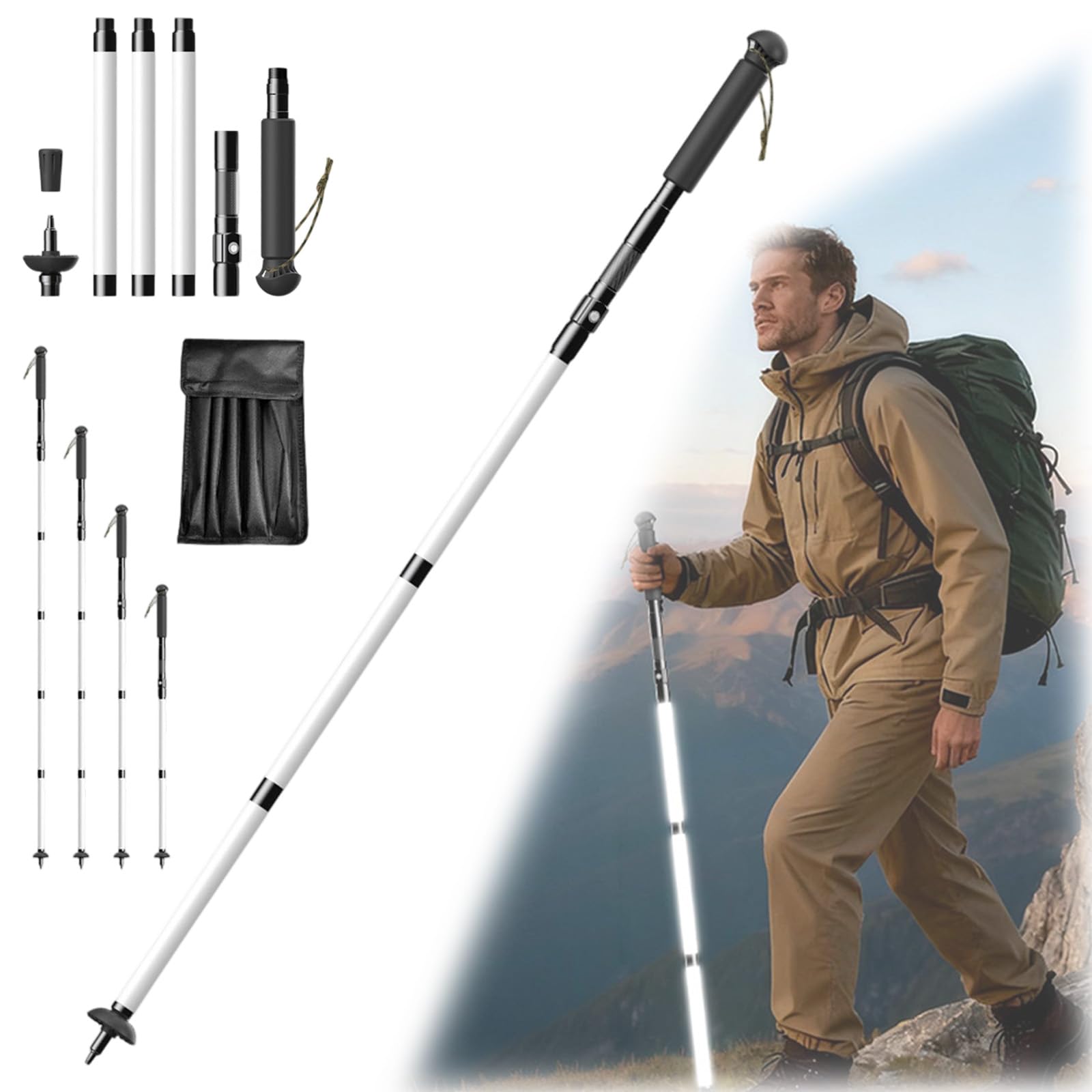 Leuchtende Taktische TrekkingstöCke – Leichte, Faltbare Led-WanderstöCke, 112cm/136cm/160cm Walking StöCke Aus Robustem Pc-Material Und Sind Bruchsicher, FüR Outdoor Wandern Camping