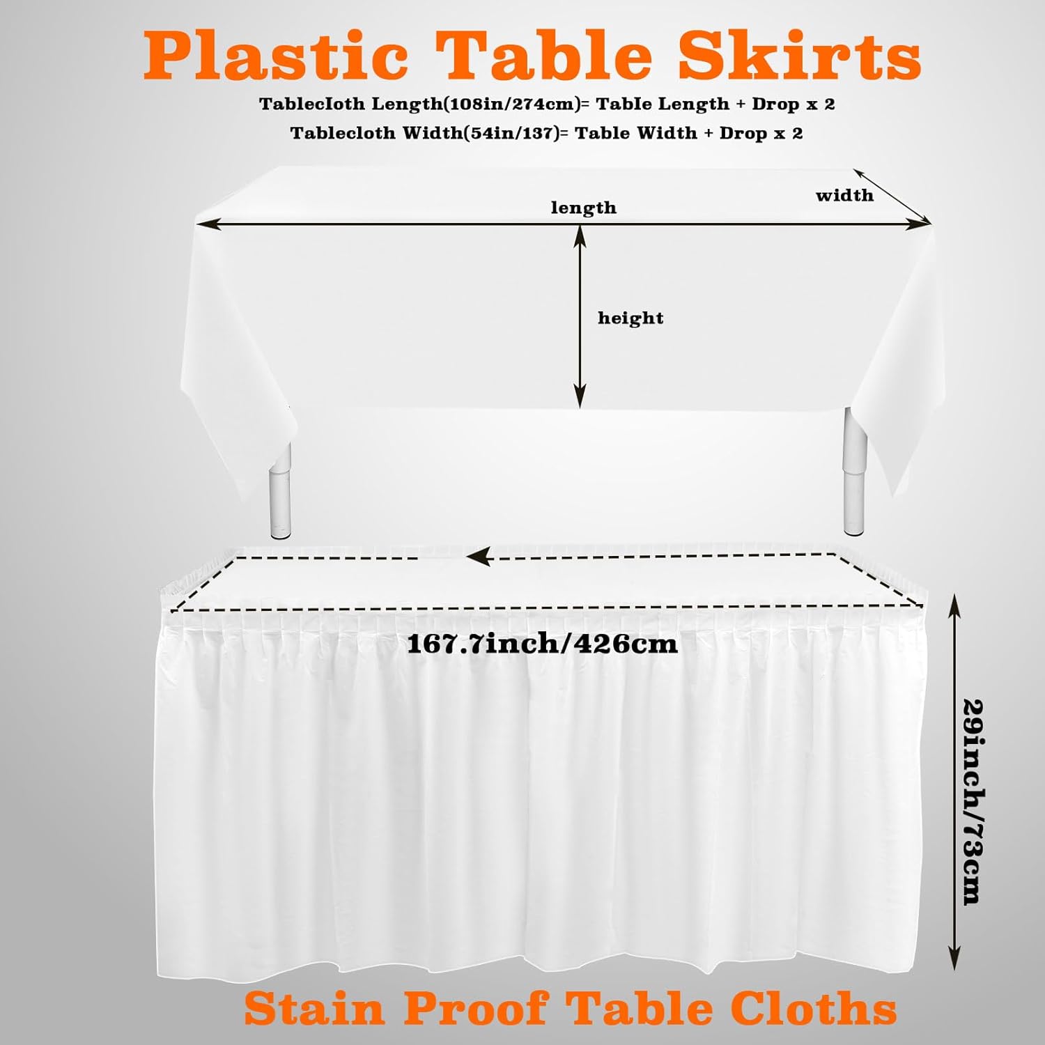 Plastic Table Skirts and Table Cloths (5Pack)