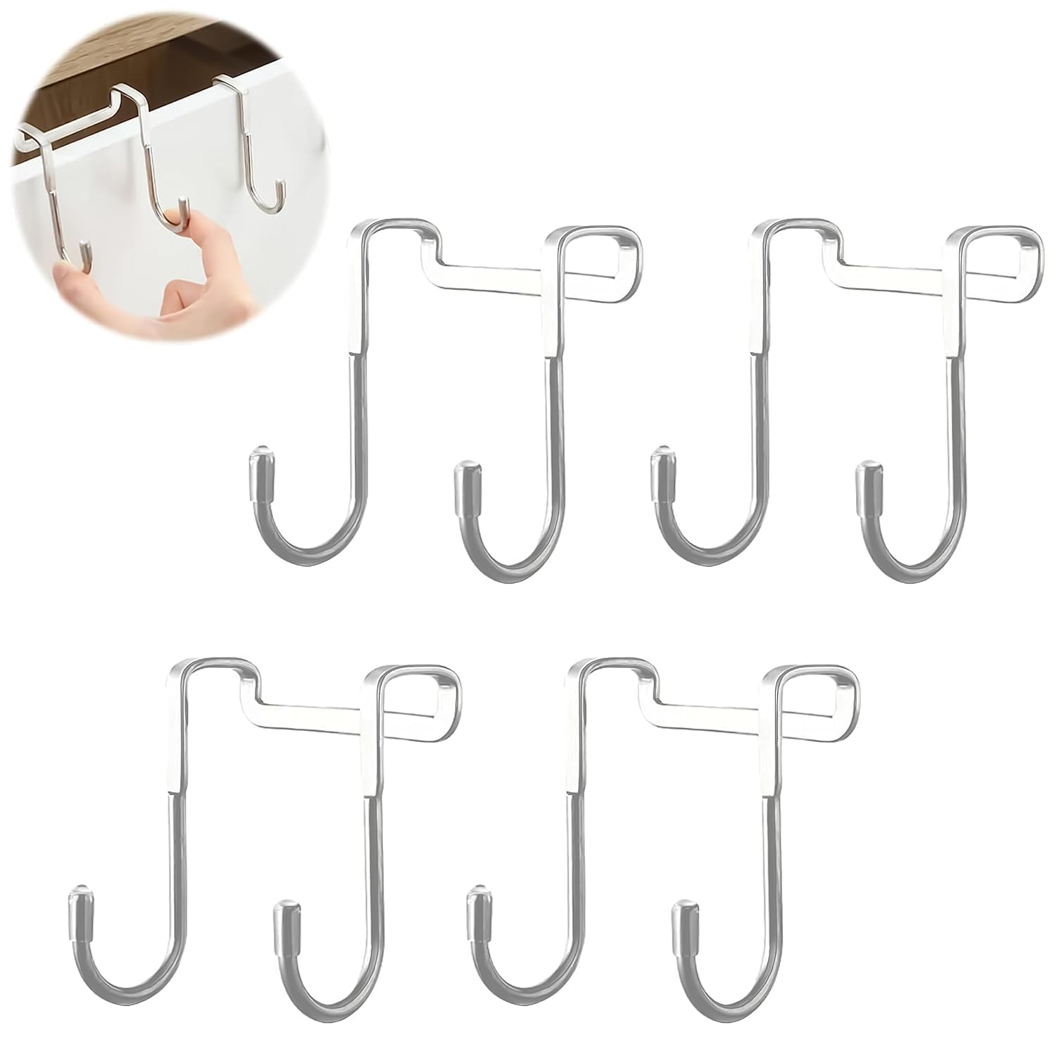 Over The Door Drawer & Cabinet Hook, Heavy-Duty Stainless Steel Double Hook Hanger for Kitchen, Bathroom & Closet, Rust-Resistant, No-Drill Organizer for Towels, Utensils, Bags & Accessories (4)-image-7