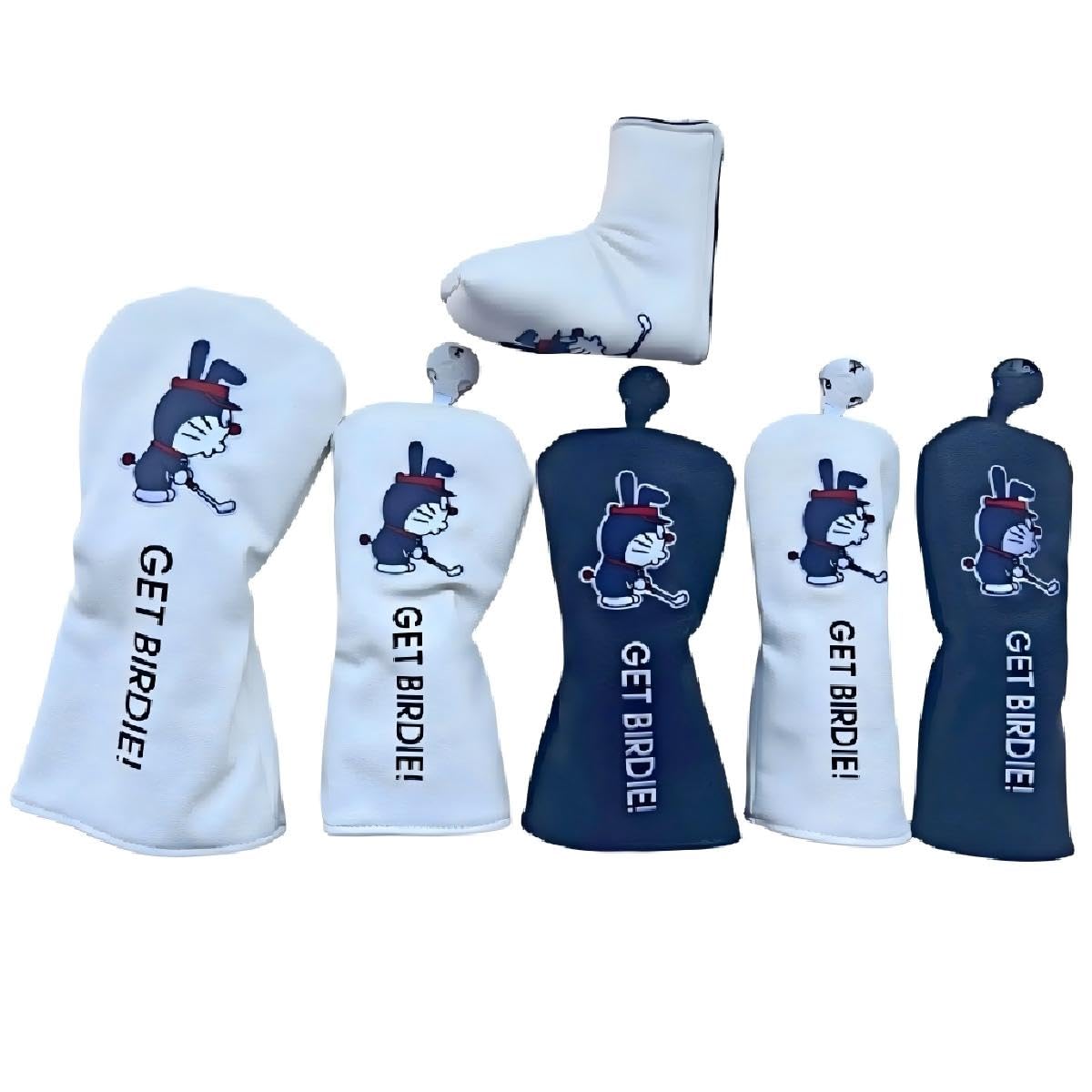 BADGEWOO GET BIRDIE! Set of 5, Golf Head Covers, Embroidered Design, PU Leather, Driver/Fairway Wood/Utility Compatible, U2-U6 Compatible, Conversion Dag Included (Mixed Colors, 1.3.5. UT.UT. Right : 