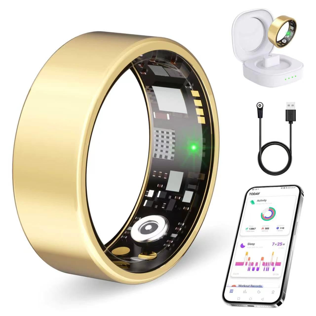Smart Ring No Subscription, Health Tracker Ring for Women (Gold, 8#) | Tracker Sleep, Blood Oxygen, Heart Rate, SpO2, HRV Stress, Step Counter, IP68 Waterproof, Compatible with iOS & Android-image-34