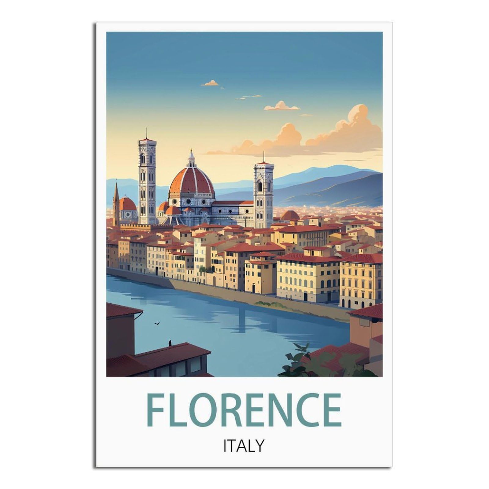 Florence Italy Vintage Travel Poster 12x18inch(30x45cm) Canvas Wall Decor, Wall Art Posters Prints Paintings Pictures for Living Room