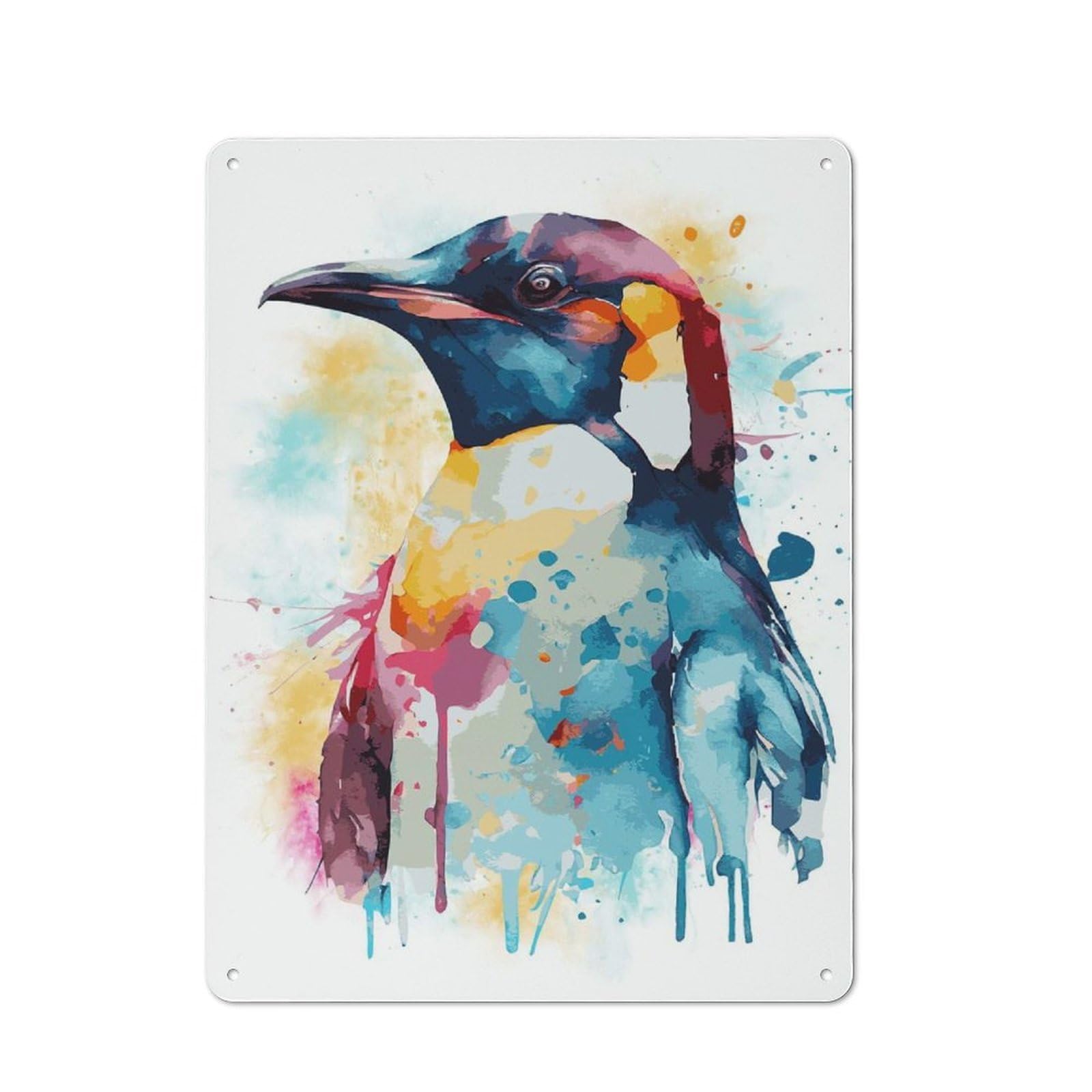 Decorative Tin Plaque with Watercolor Penguin Art Design 40x30cm, Classic Novelty Wall Art for Flat, Dorm Room, Lounge Or Cafe