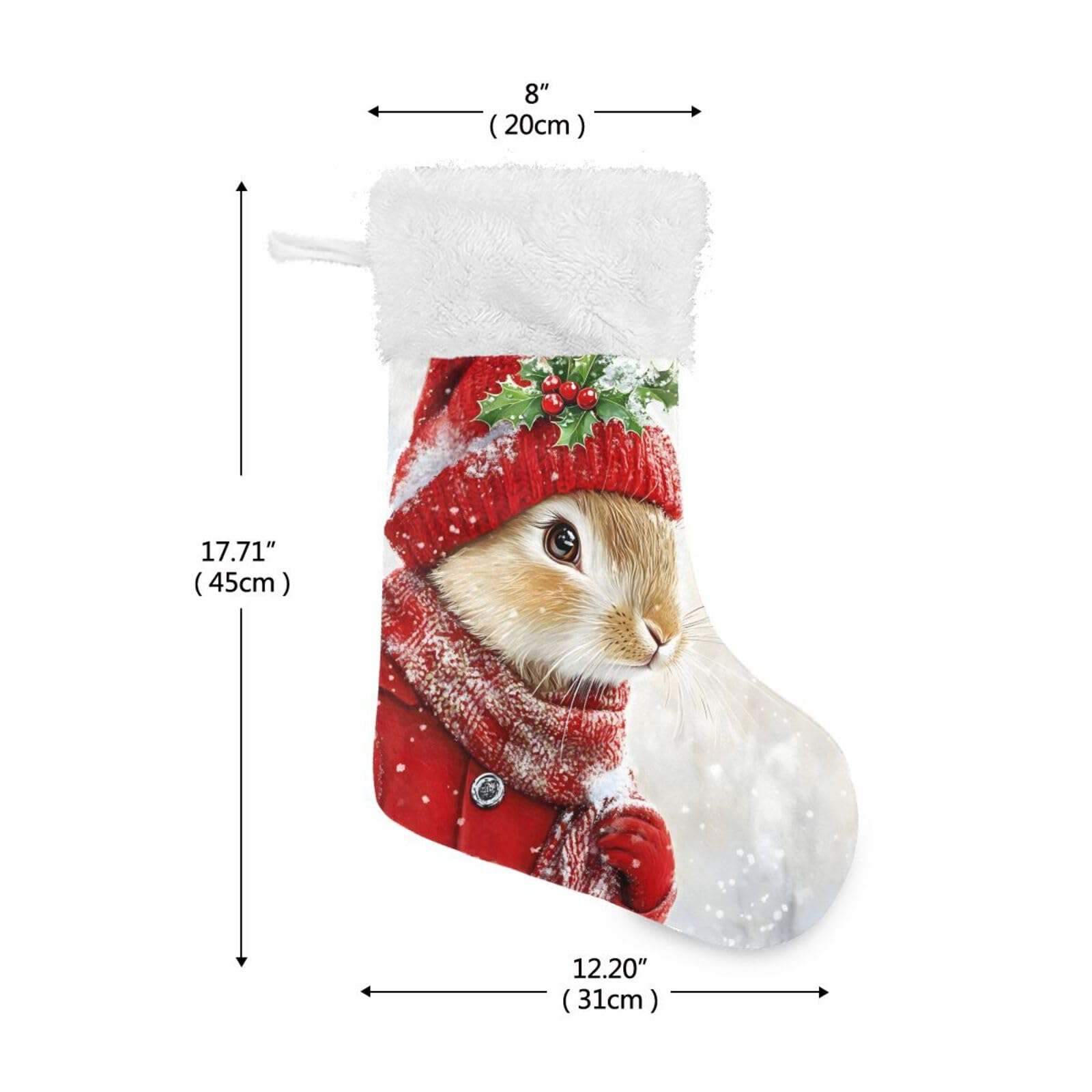YMGQYJ Rabbit Christmas Christmas Stocking, Hanging Xmas Stocking, Christmas Socks Decoration for Family Holiday Party, 17.7x12.2 in