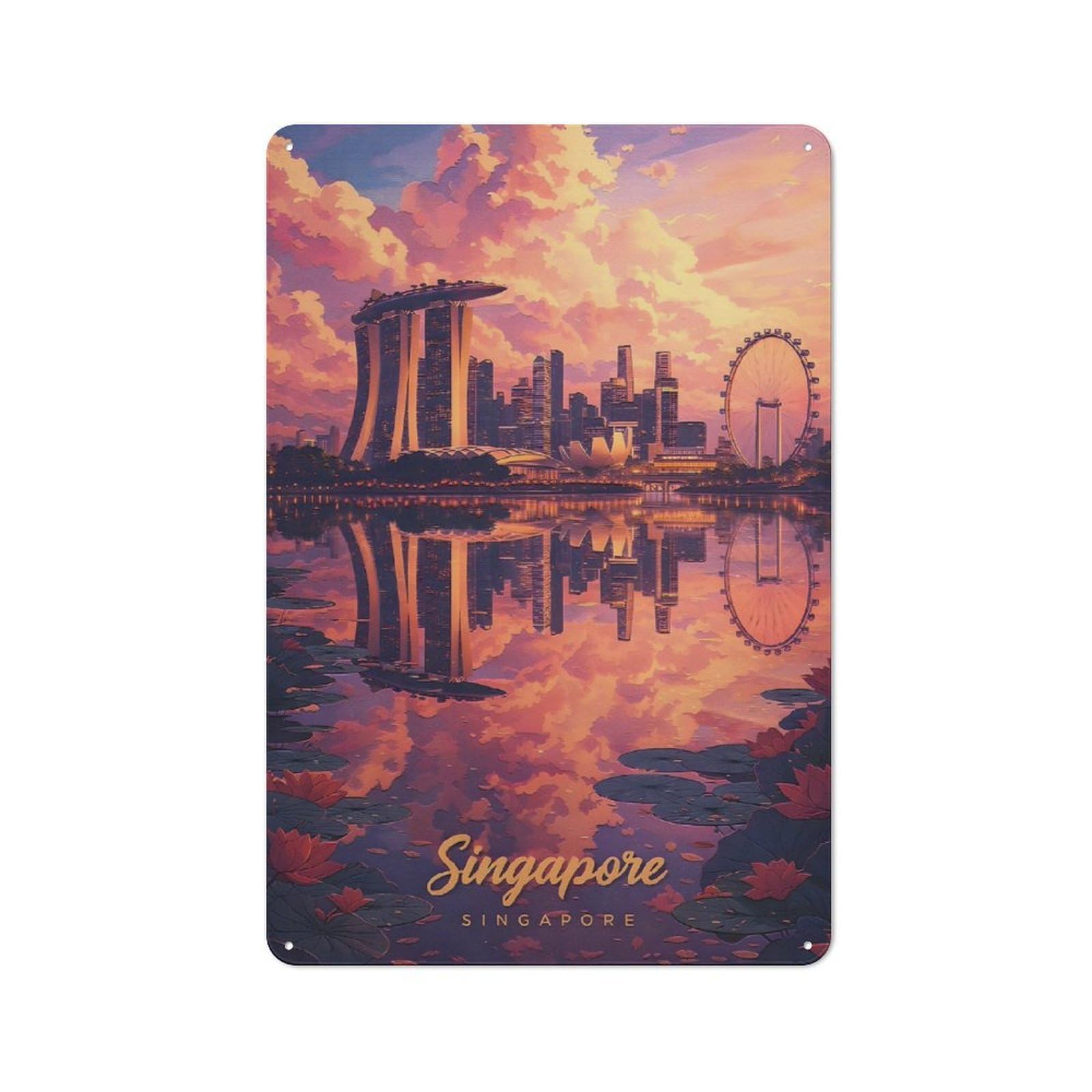 Urban Singapore Skyline at Sunset(2) Decorative Metal Plaque 30x20cm, Urban Room Decor for Flat, Bar, Studio Or Gallery Wall
