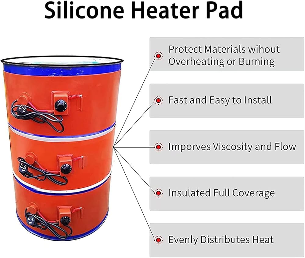 Silikonowy element grzejny DIY nagrzewnica beczki olejowej, grzałka taśmy beczkowej, ogrzewanie wiadra z regulowanym termostatem, element grzejny z gumy silikonowej, ogrzewanie zbiornika oleju i gazu