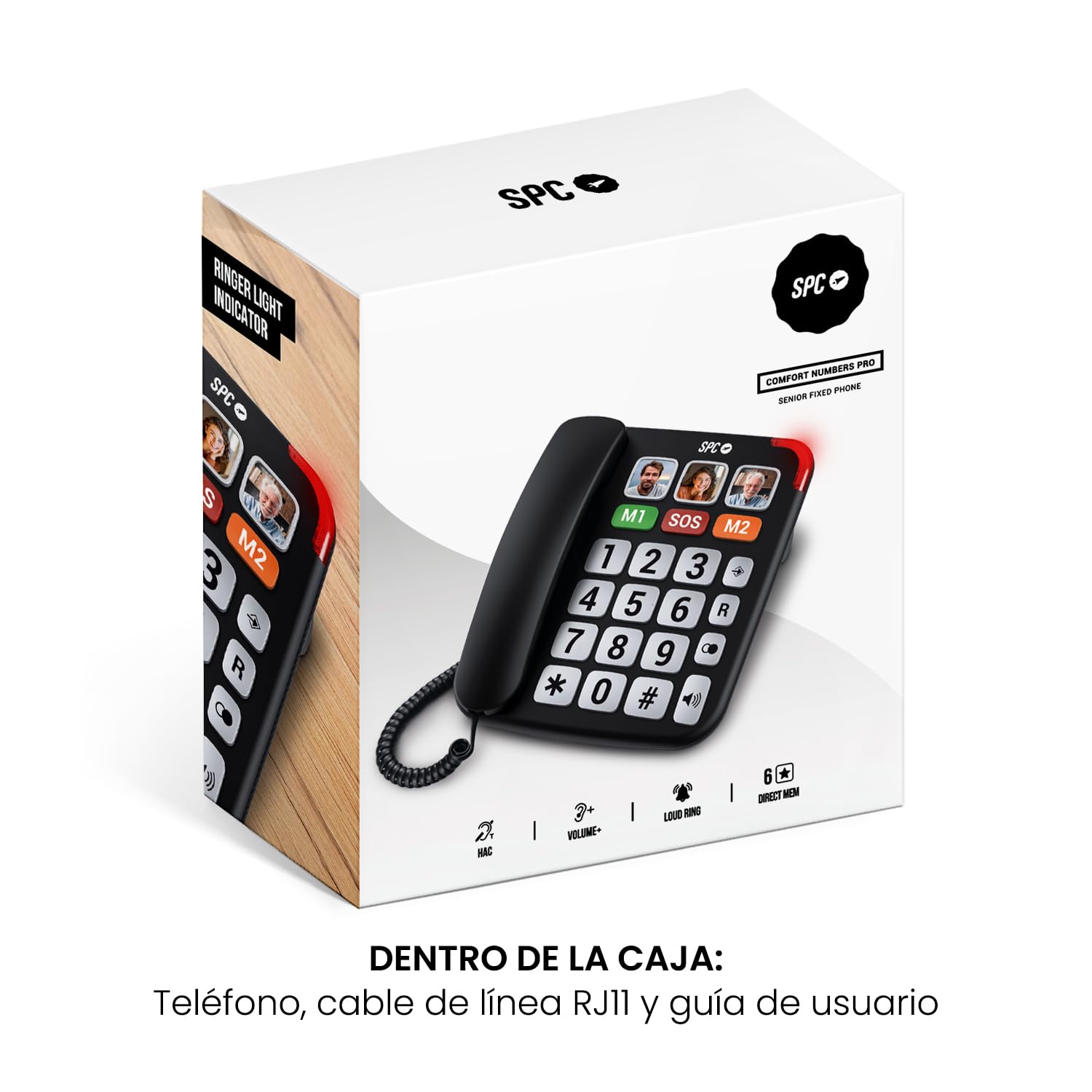 SPC Comfort Numbers Pro – Teléfono Fijo para Mayores con Teclas Grandes y Timbre Muy Alto | Volumen Llamada amplificable +20dB | 6 memorias directas, Manos Libres | Compatible audífonos - Negro