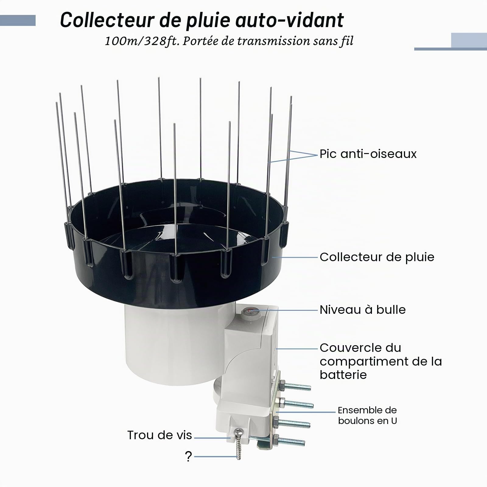 ECOWITT WH5360H Pluviomètre numérique 3 en 1 de haute précision pour la maison avec thermomètre et hygromètre intérieur, pluviomètre d'extérieur pour enregistrer la quantité de précipitations avec pic