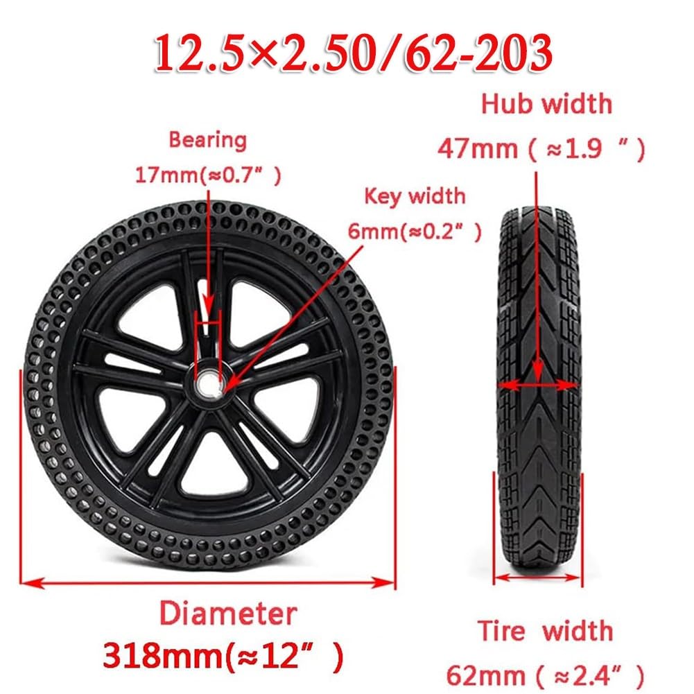 12 Inch Wheelchair Rear Wheels, Electric Wheelchair Accessories, Honeycomb PU Solid Replacement Wheels, 12.5x2.50/62-203