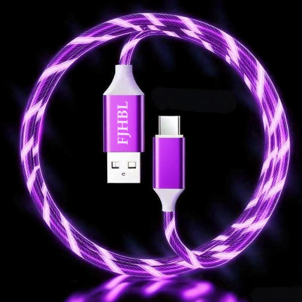 USB A to USB C Cable with Purple LED Light Strip, Suitable for Almost All Tyoe-C Devices, Supports Fast Charging, Data Transfer, Night Vision Illumination, Portable 39 inches.