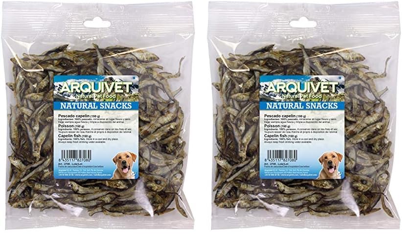 ARQUIVET Pescado capelín 150 gr - Snacks 100% Naturales para Perros - Chuches, golosinas, premios, recompensas, chucherías caninas - Alimento complementario para Perros (Paquete de 2)