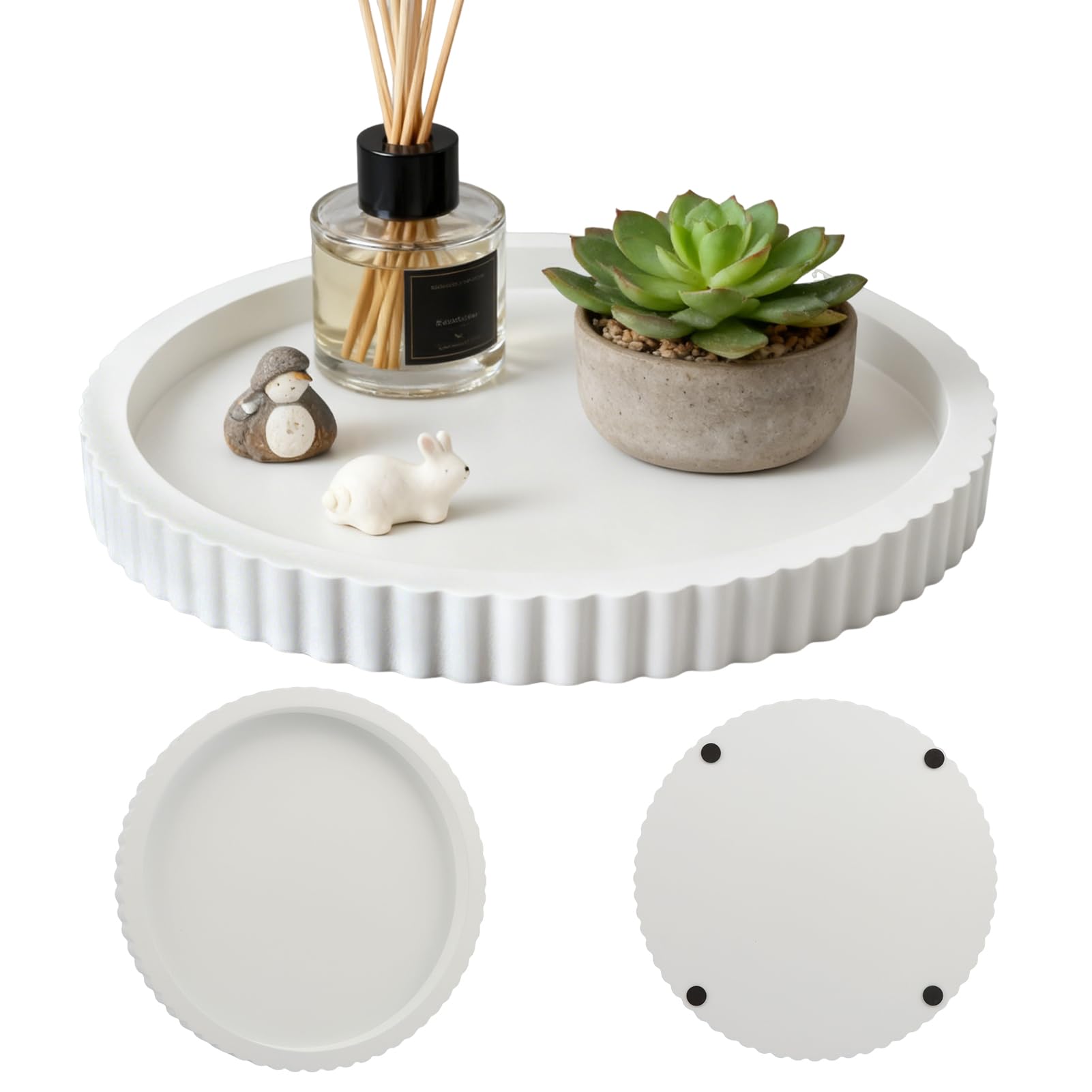 View 1 of 12 Inch Round Wooden Tray - Yonderfume Decorative Centerpiece