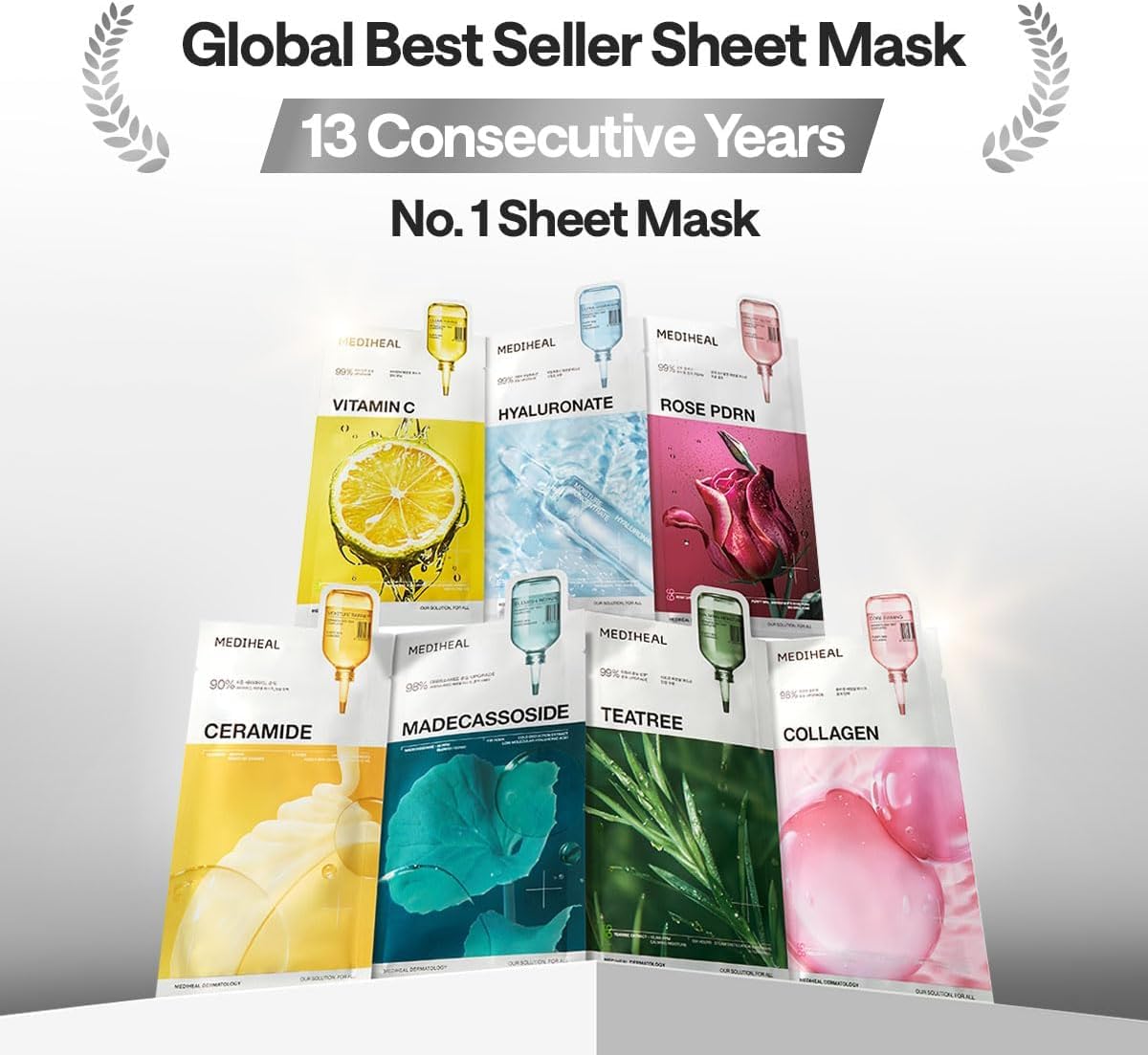 Mediheal Essential Face Mask Blemish Repair 10 pcs. with 98% Purity Madecassoside & Hyaluronic Acid - Soothing Care, Hydrating- Travel Essentials, Vegan Formula Korean Sheet Mask