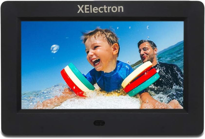 XElectron 7 inch Digital Photo Frame with HD Display, 2GB RAM, 180° Wide Angle View, Auto Rotate, Play Photos, Videos, Music, Clock, Calendar and Slideshow with Remote (Black)