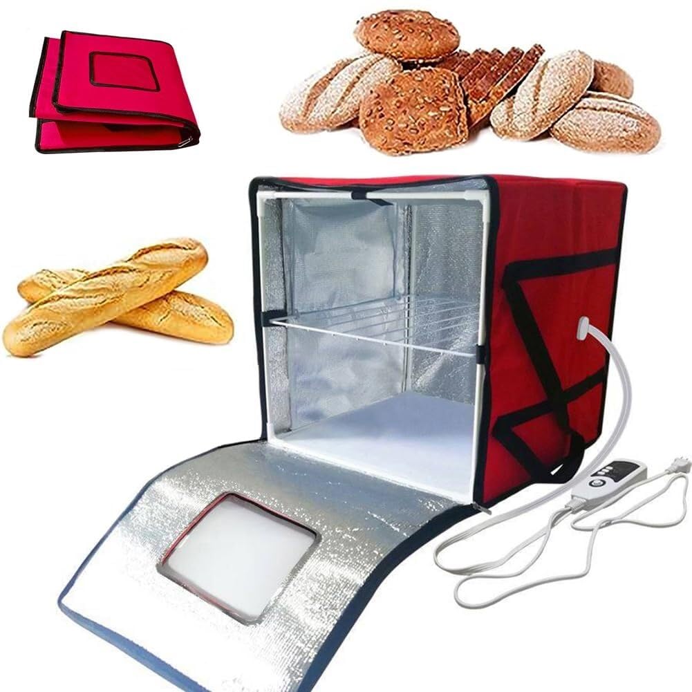 Caja de prueba de masa, plegable, con estante interior, control de temperatura + función de temporización, para hacer pan (rojo grande)