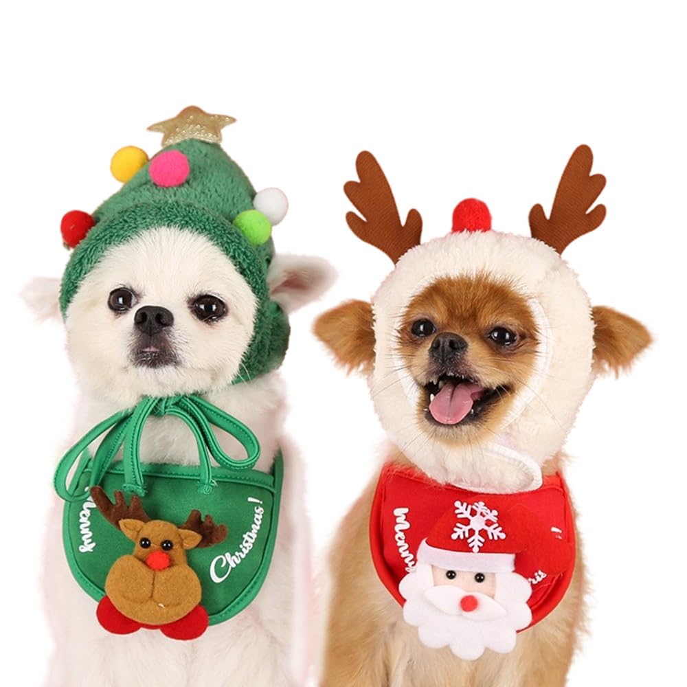 Dog Christmas Hat Green Tree, Funny Xmas Costume for Small Dogs & Puppies, Warm Winter Headwear - Image 4