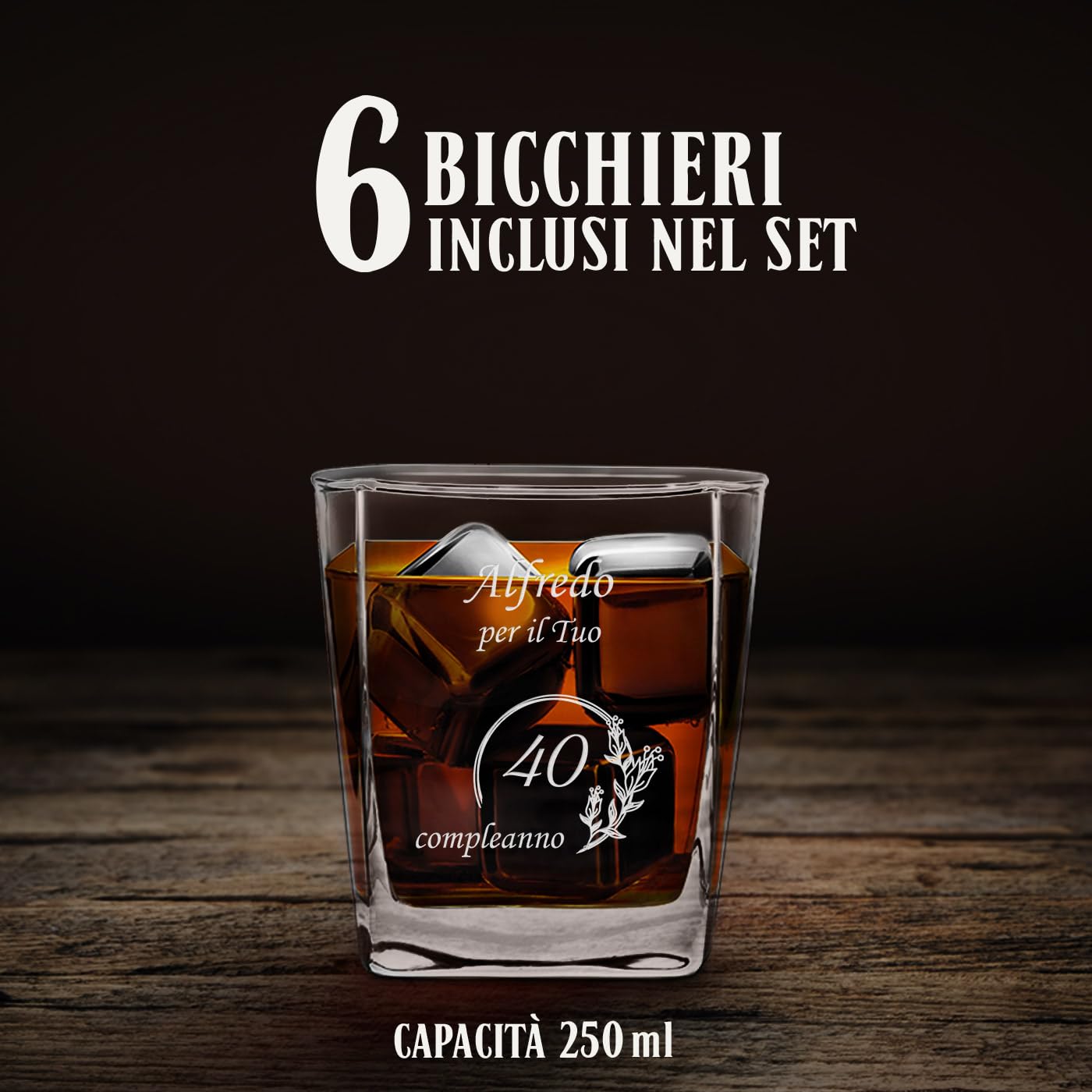 Maverton Set Decanter Per Whisky E Cognac Con 6 Bicchieri – Incisione Personalizzabile, 0,81 L – Regalo Ideale Per Papà E Occasioni Speciali