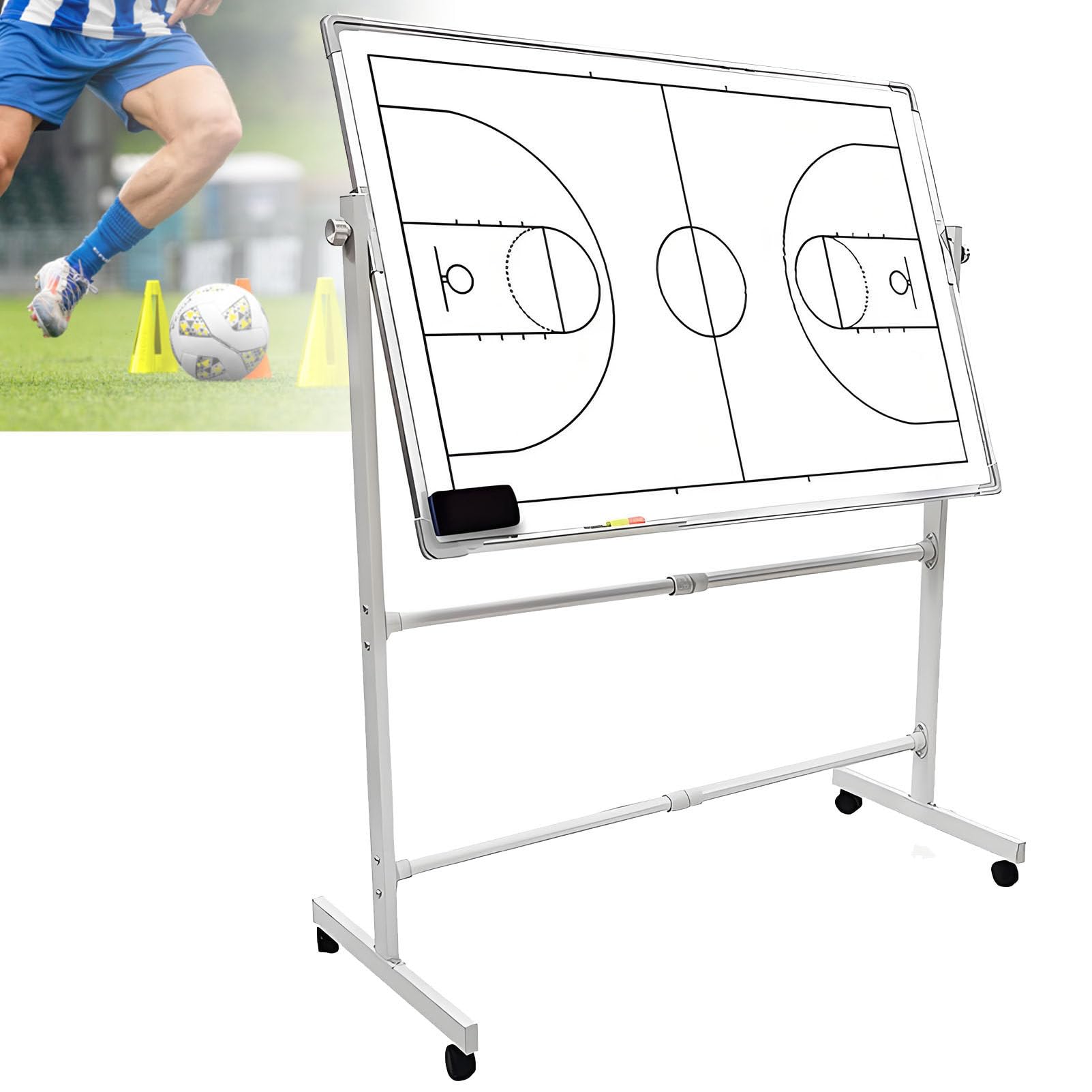 Lavagna Bifacciale su ruote per allenatore, lavagna cancellabile a secco con pennarelli magnetici e gomma, per allenatori di pallacanestro, calcio e pallavolo