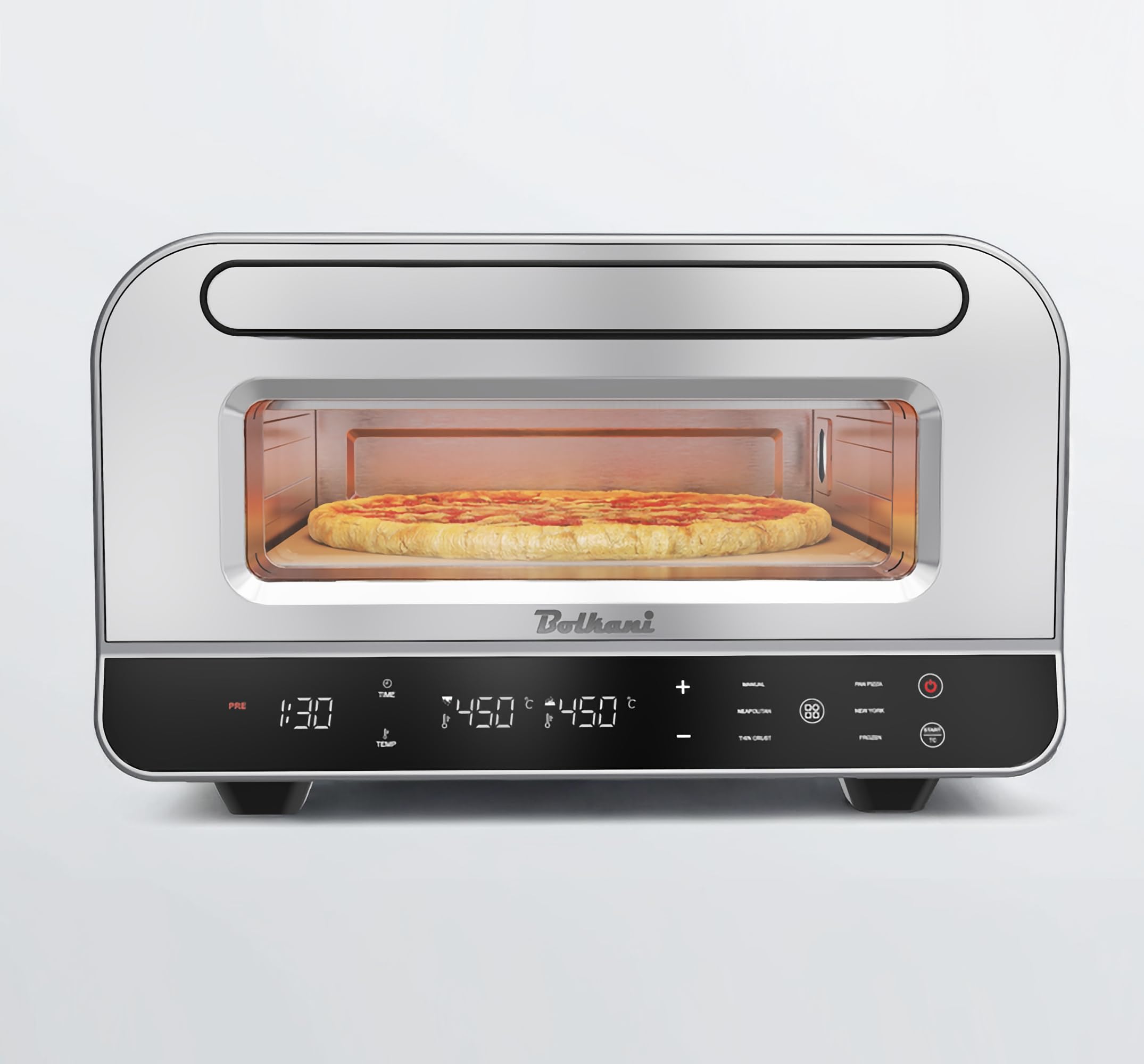 Four à pizza électrique avec pierre à pizza et pelle à pizza – 450 °C pour pizza croustillante au four en pierre en 2 minutes – 1700 W, minuterie, éclairage intérieur et fenêtre de