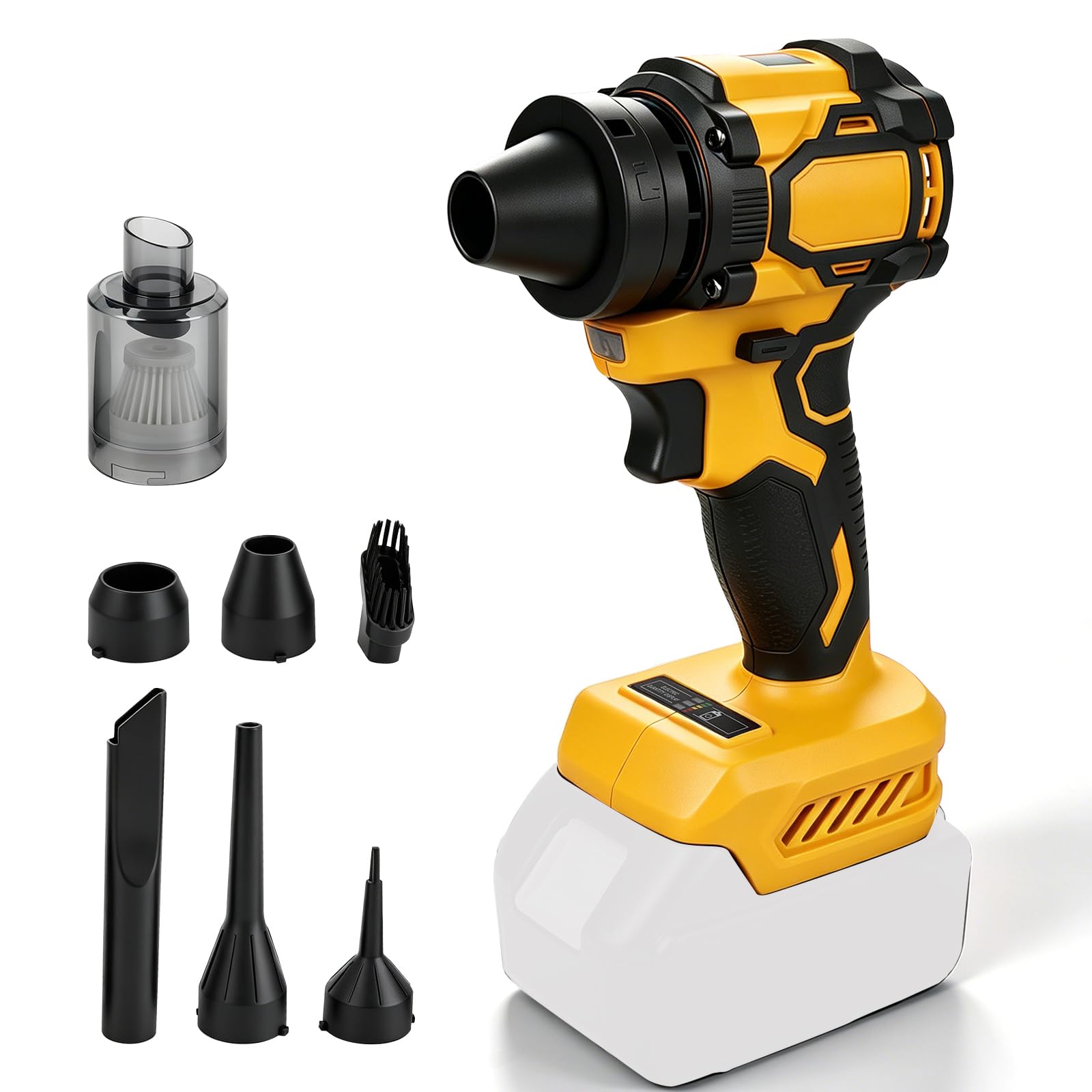 Soffiatore di foglie a batteria compatibile con DeWalt, soffiatore portatile e aspirante, ventilatore elettrico da giardino, 130.000 giri/min, 6 accessori per la cura del prato, cortile, foglie