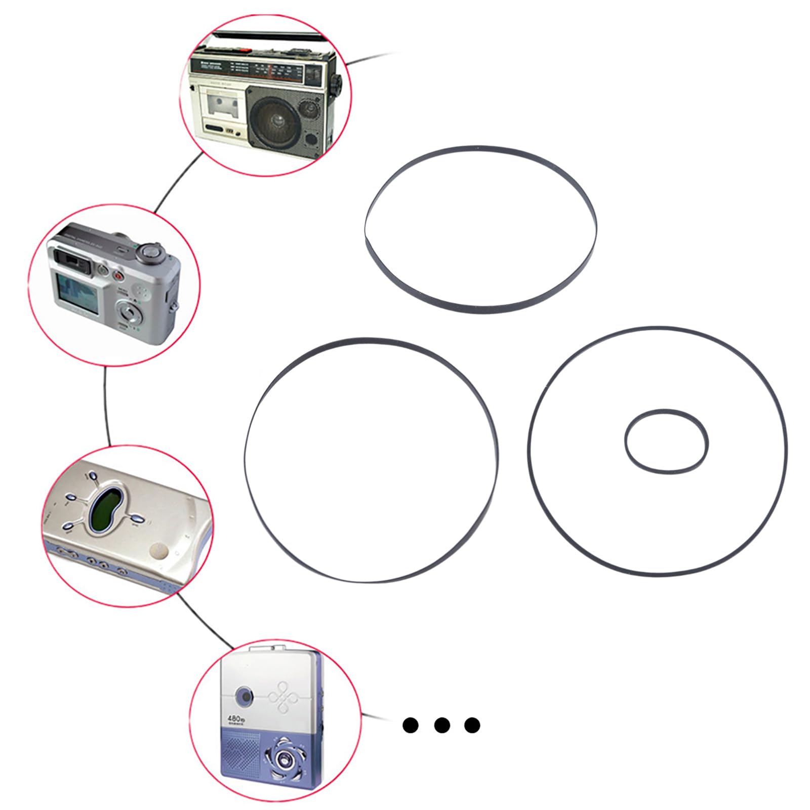 180 Cinghie Di Ricambio In Gomma Per Registratori - Mix Misure 1mm, 2mm, 3mm, Per Cassette E Lettori - Foto 2