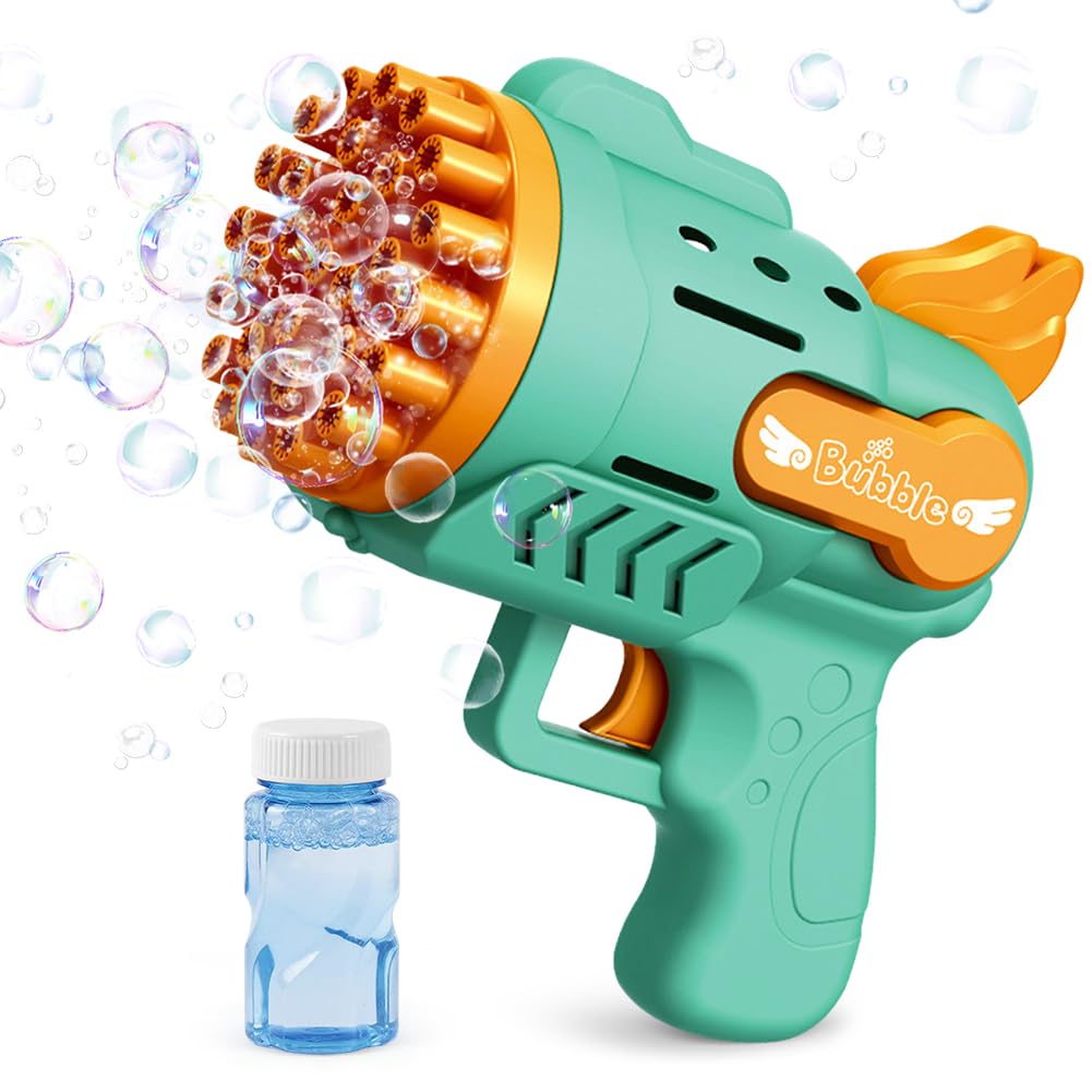 Bubble Gun Machine, 30 Holes Bubble Gun, Bubble Machine for Kids, Games Bubbly Maker Outdoor Garden Party Games Toys, for Gifts for Boys Girls Birthday, Green