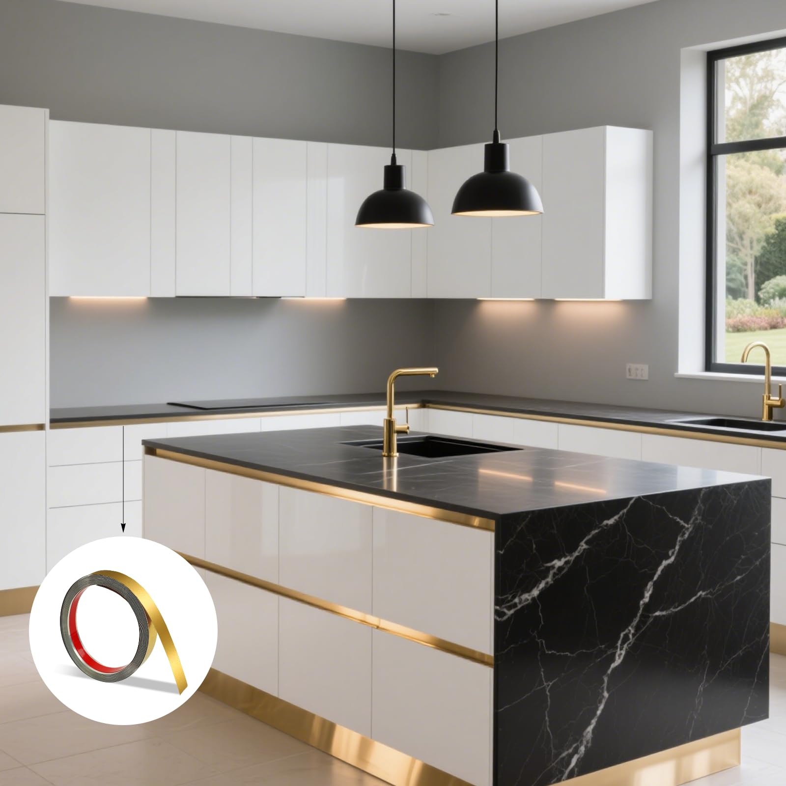 Zierleisten Selbstklebend Gold 6m X 20mm - Edelstahl Metallband Für Spiegel & Wände