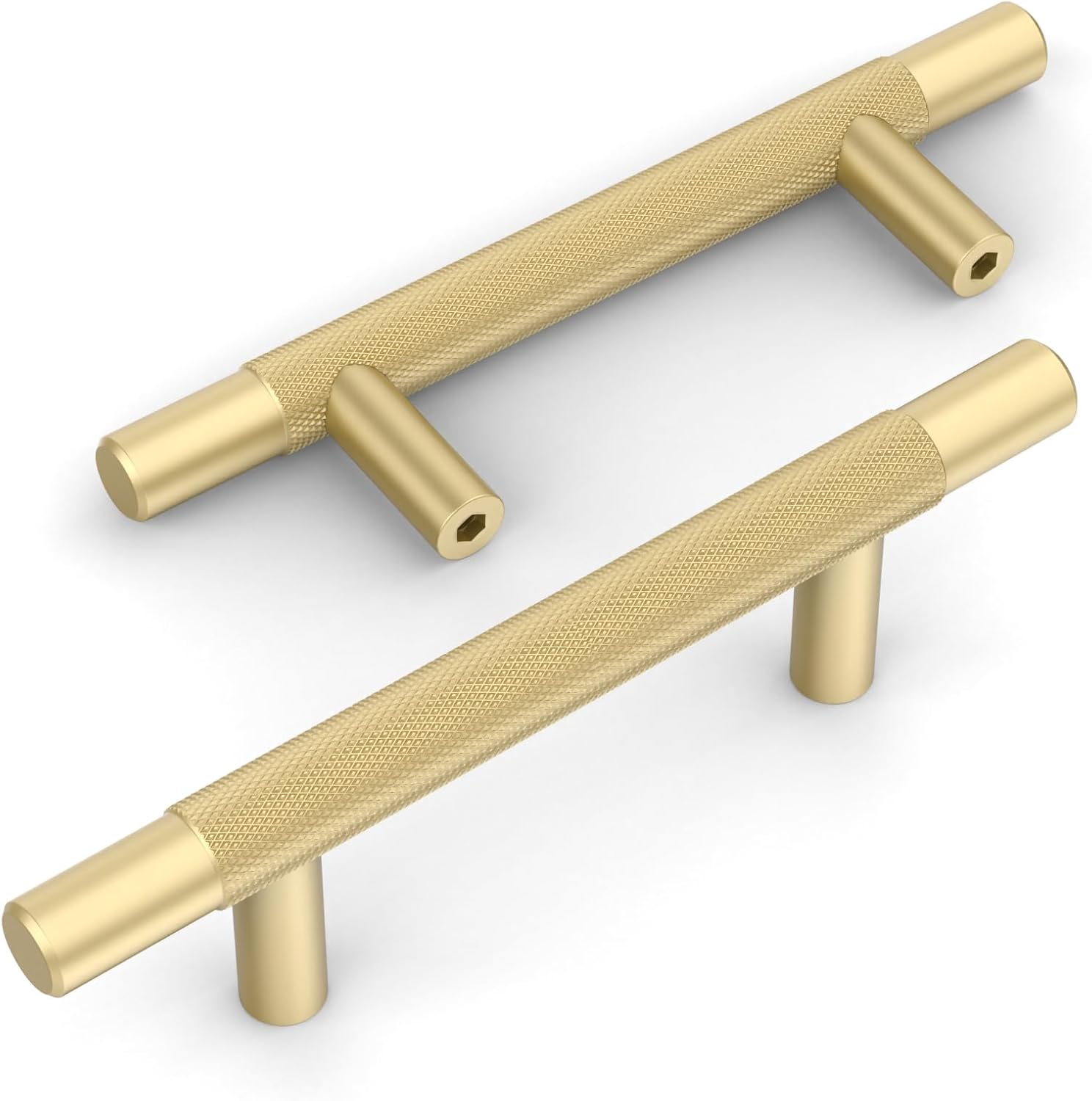 Amerdeco 10 Pack Brushed Gold Knurled Cabinet Pulls 3 Inch Hole Centers Kitchen Cabinet Handles Hardware Kitchen Handles for Cabinets Handles IH0006…