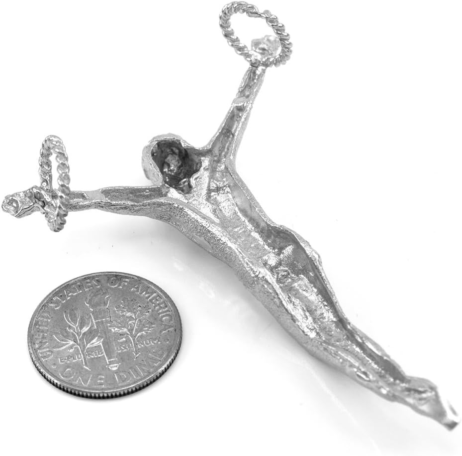 Religious Jewelry Men's Double-Mounted 925 Sterling Silver Large Corpus Crucifix Necklace Pendant