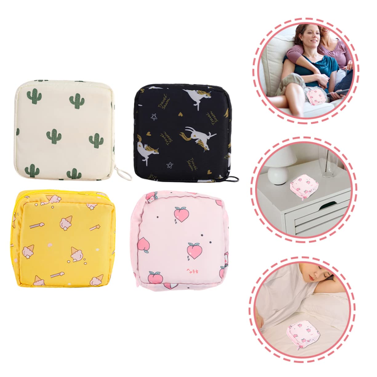 Didiseaon 16piezas Bolsa Portátil Para Menstruación Organizador De Compresas Sanitarias Para Chicas Adolescentes y Uso Diario Incluye Diseños De Cactus Corazones Helados