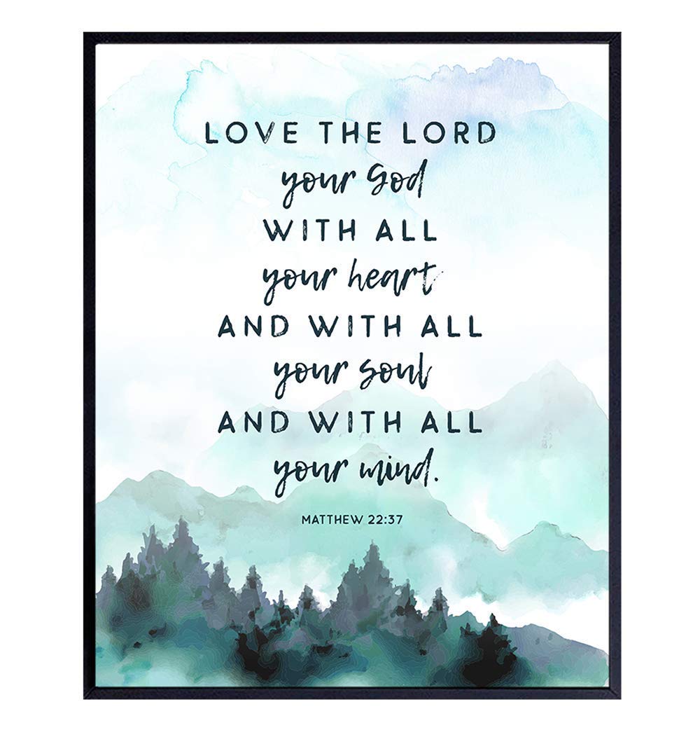 Bible Verse Wall Art - Religious Wall Decor - Love the Lord - Scripture Art - Christian Gifts for Women, Men, Kids Bedroom - God Decor - Spiritual Wall Decoration - Inspirational Poster Print