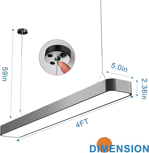 Miniatura 5 de Lámpara LED de tienda de 4 pies, luces de techo lineales de cocina de 5 pulgadas de ancho, montaje empotrado y suspendido, 50 W 7000 LM (reemplazo