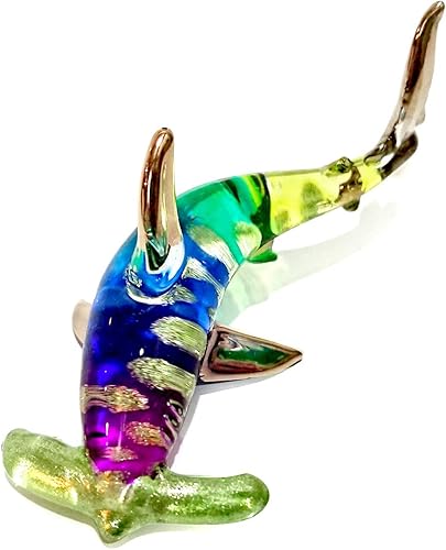 Figuras en miniatura de tiburón martillo animales marinos pintados a mano arte de vidrio soplado adorno dorado regalo coleccionable decorar
