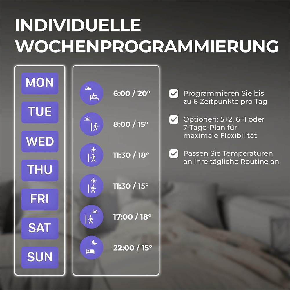 BR Bringer® Smart Thermostat Steckdose mit WLAN App und Farbdisplay | Steckdosenthermostat mit Verbrauchsanzeige, Wochenprogramm und Fenster-Offen-Erkennung - kompatibel mit Alexa und Google Home