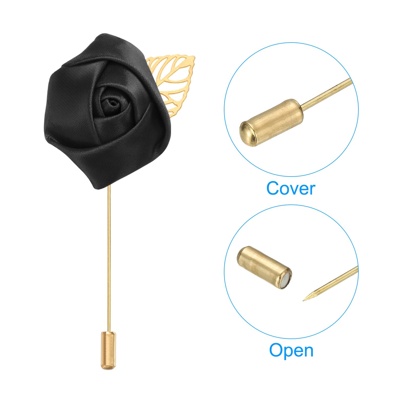 PATIKIL Rose Boutonnieres, 10 Pack Groom Wedding Boutonnieres Pocket Handmade Flower Lapel Pin Boutonnieres for Men Wedding Ceremony Party Prom, Black - Image 3