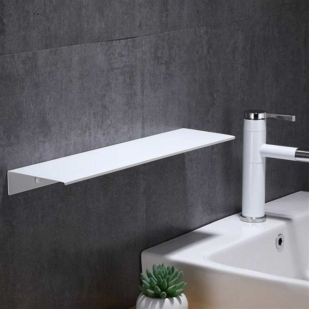 Conveniente estante de ducha flotante, estante decorativo de pared de aluminio, estantes de ducha de metal modernos montados en la pared (blanco, 30 cm)