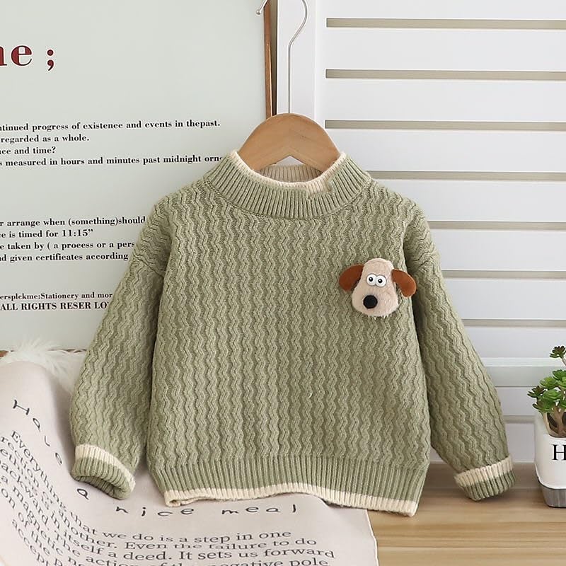 Image of Bold N Elegant Kid's Full Sleeve 3D Cute Puppy Plush Toy Brooch Cartoon Warm Woolen Winter Holiday Party Pullover Sweater Cardigan for Boys & Girls