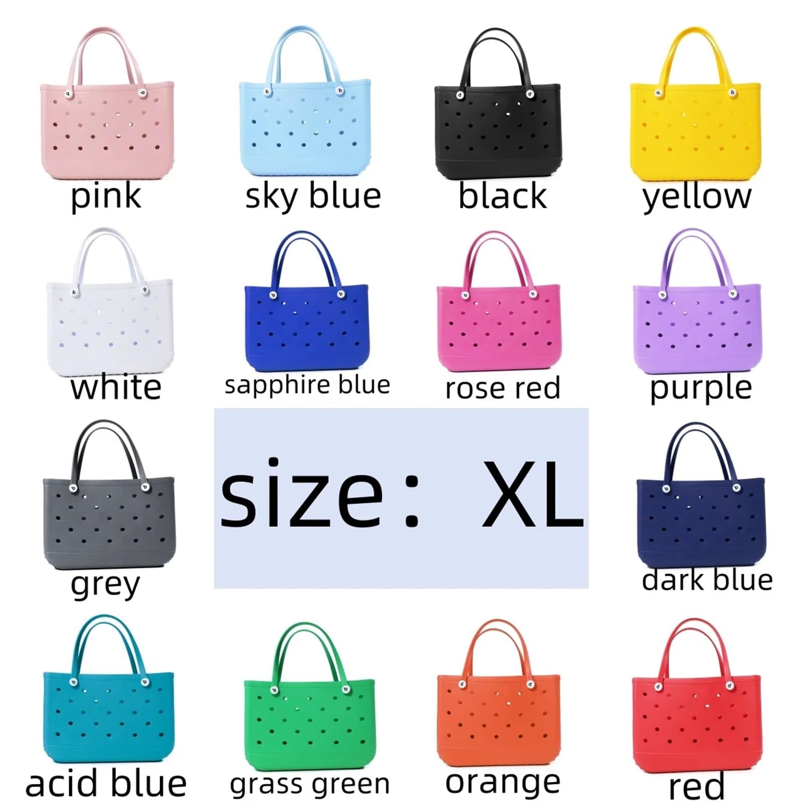 Générique Sac Extra Large D'été En EVA,Plage,Panier Femme Fourre-tout Pique-nique Trous Main Étanche,Pochette De Shopping Bandoulière(Gray,35 30 12)