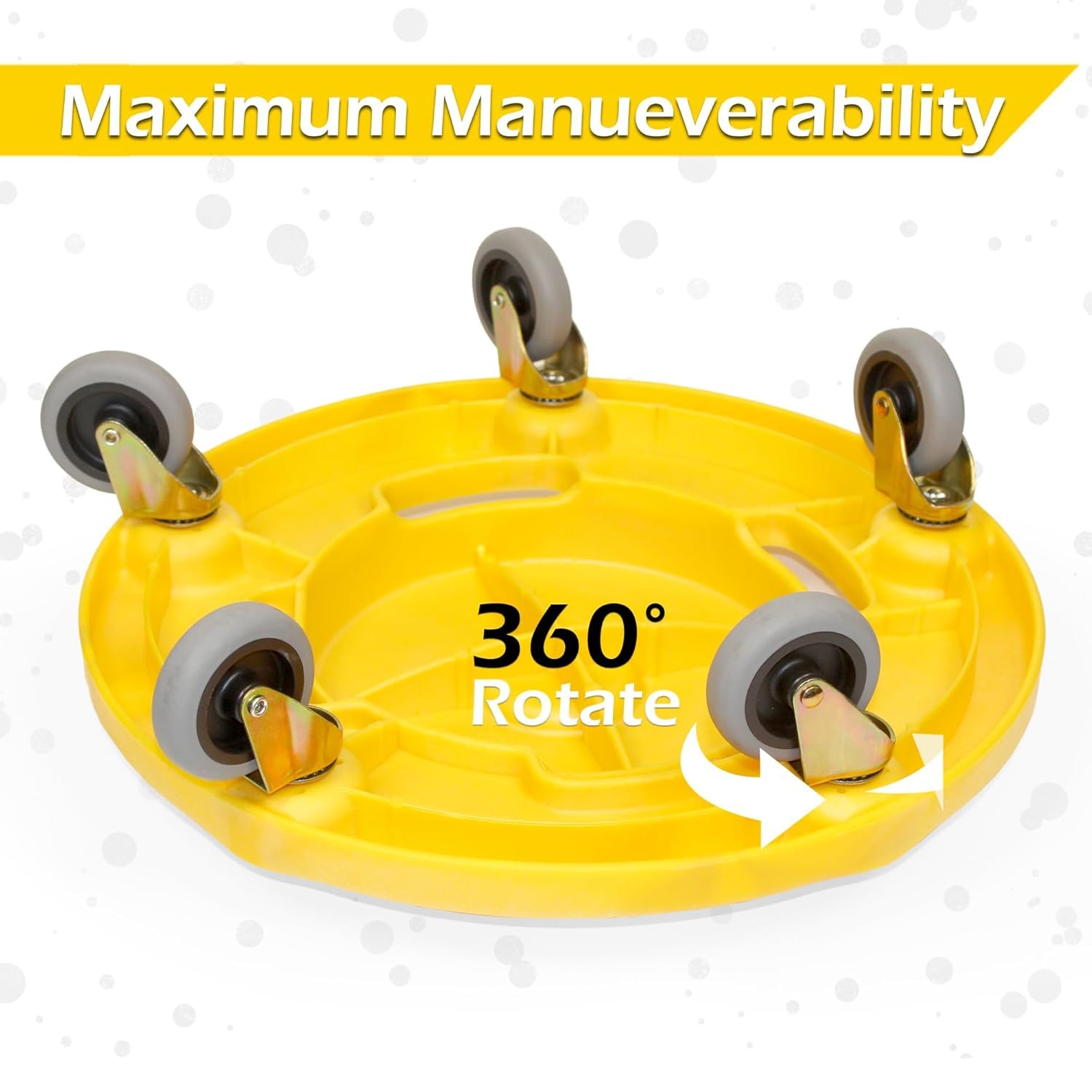 MaxWorks 51192 Runder Mülleimer mit hoher Sichtbarkeit, gelber Rollwagen mit 5 Lenkrollen, 45,7 cm, Dolly für 60,8 cm, 81,3 cm, 12,4 l, 150 l, zum An- und Ausdrehen, ideal für Geschäfte, Garagen