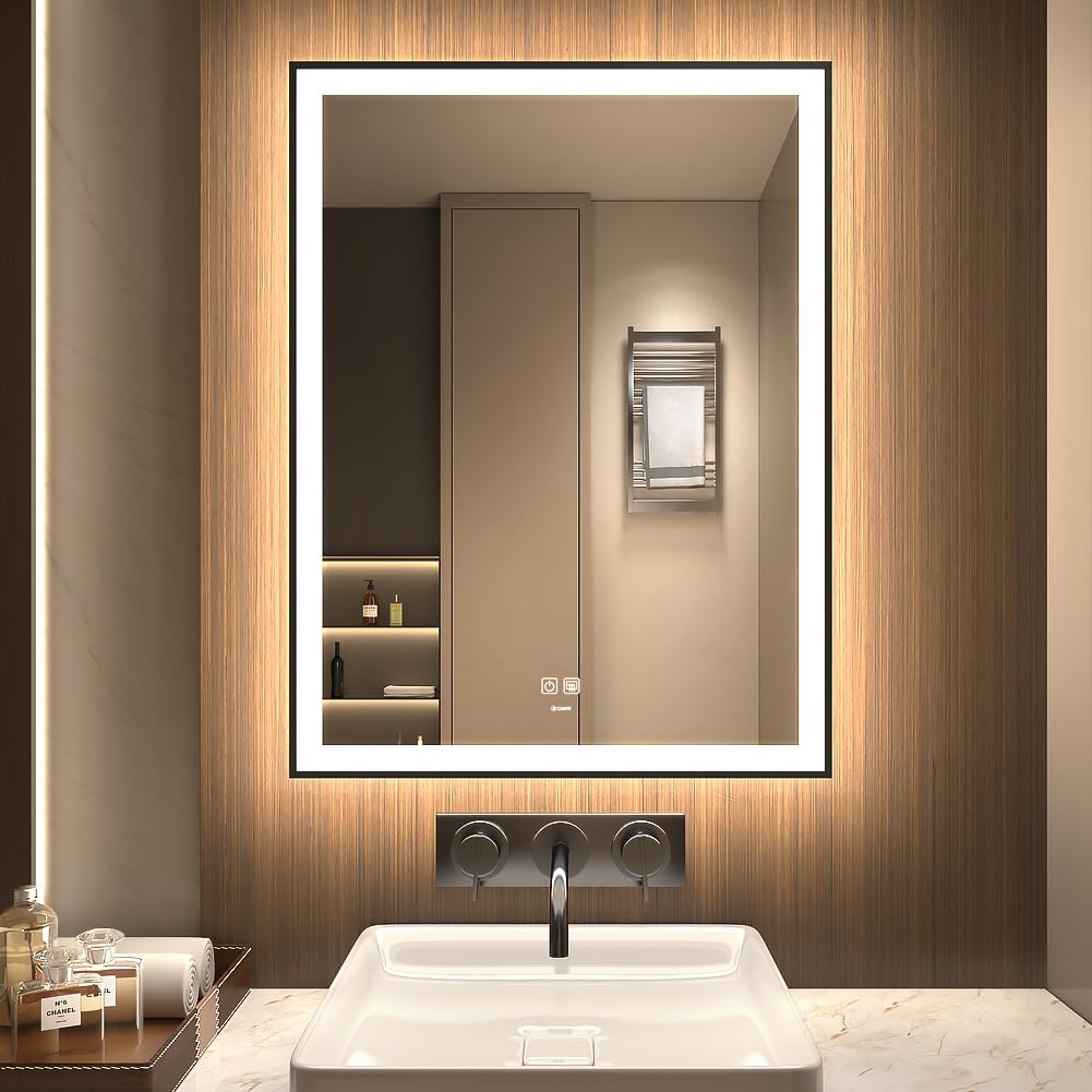 GANPE Espejo de baño LED, Espejo de tocador de Maquillaje montado en la Pared, Espejo Iluminado Moderno Grande, antiniebla+IP44 Impermeable+Vertical y Horizontal (60 x 80 cm)