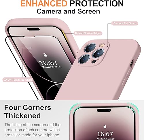 Miniatura 3 de Funda compatible con iPhone 14 Pro para mujer, con 2 protectores de pantalla de vidrio templado 9H, protección de cámara forro de microfibra Funda