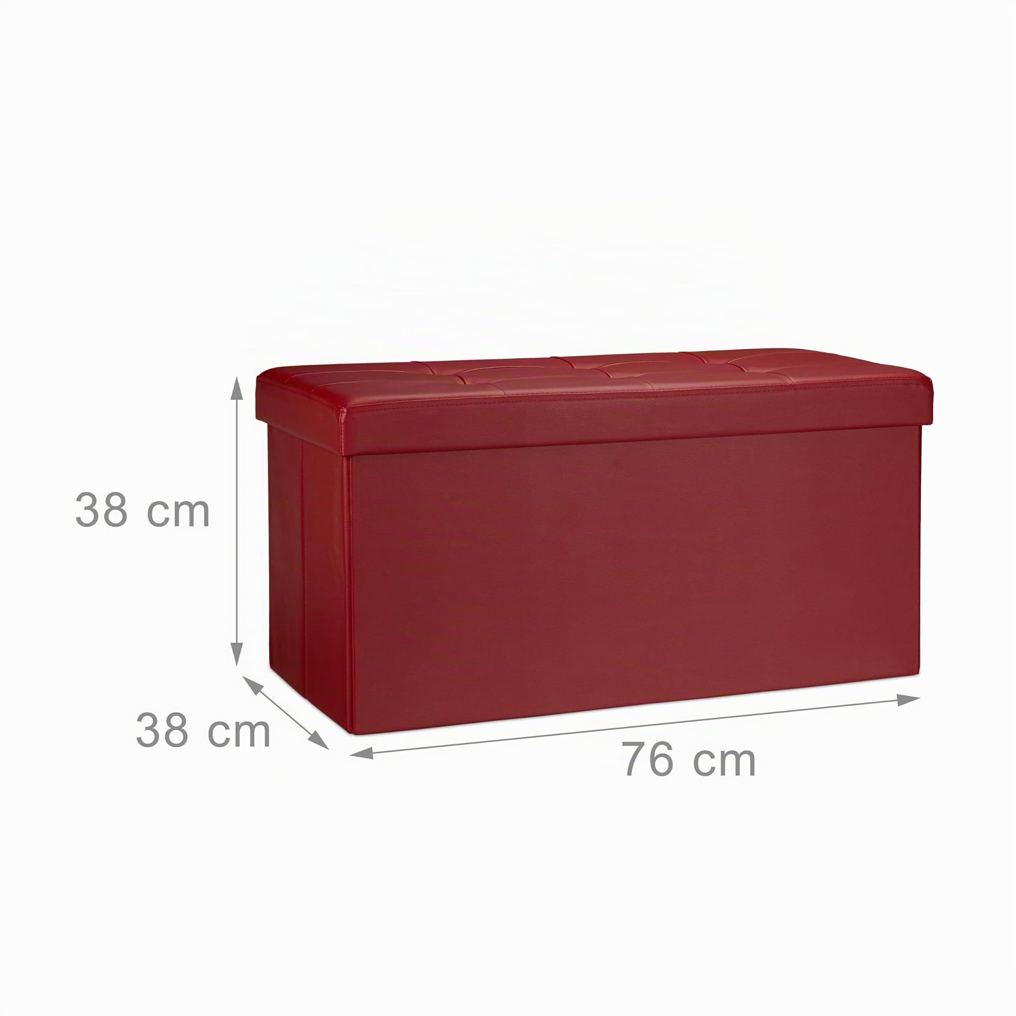 Relaxdays Cassapanca Contenitore, Pouf Pieghevole in Similpelle, HxLxP 38 x 76 x 38 cm, Panca con Coperchio, Rosso Scuro