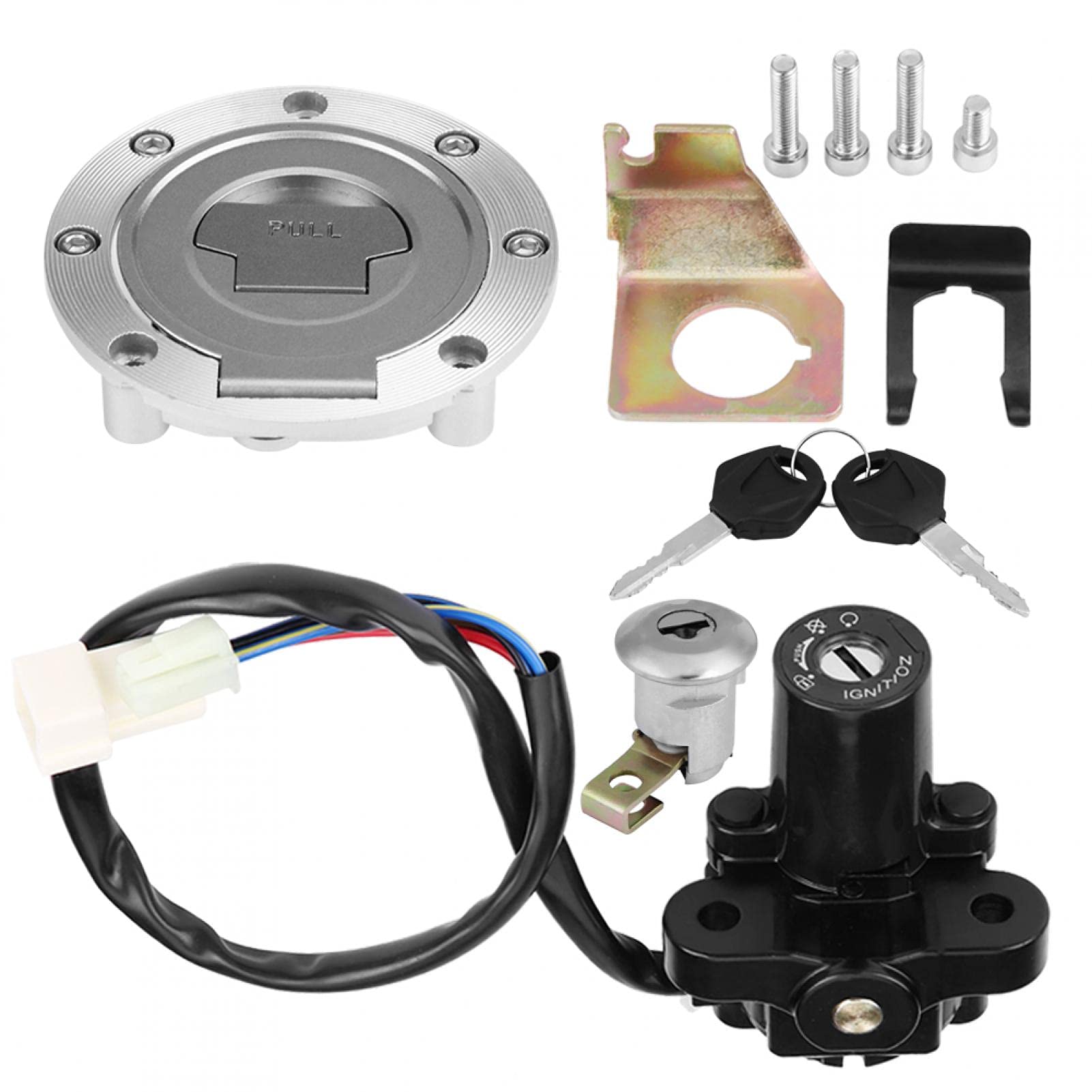 Interruptor de encendido, juego de cerradura de encendido, tapa de combustible, interruptor de encendido, cerradura de asiento con juego de llaves para Yzf R1 R6 Fz6 01-12 aleación de aluminio